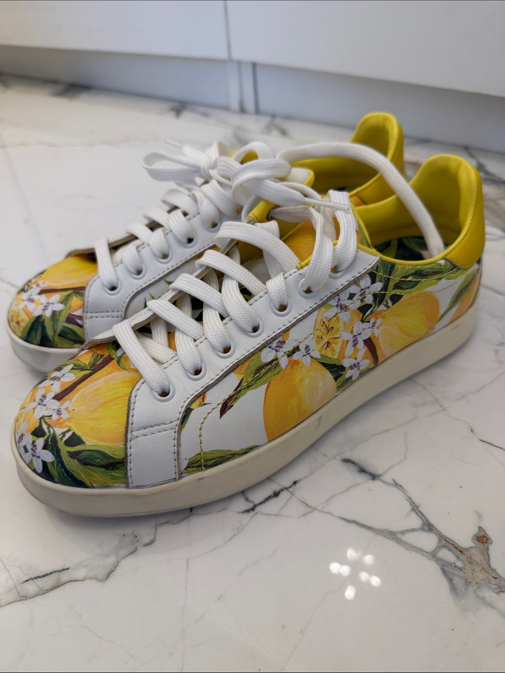 Dolce & Gabbana White & Yellow Lemon-Print Low-Top Sneakers